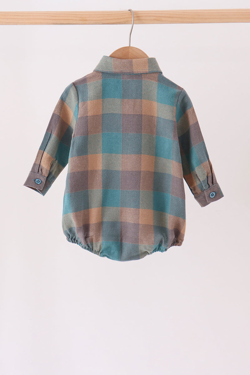 Teal Plaid Button Down Bubble