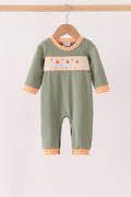 Green goose pumpkin embroidery romper