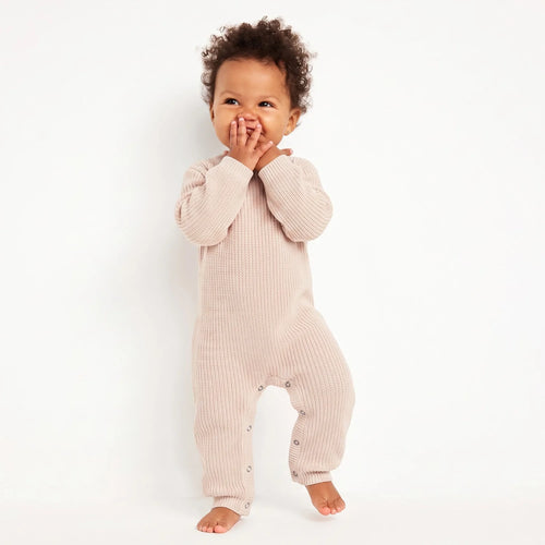 Baby Knit Romper Snap Closure in Beige