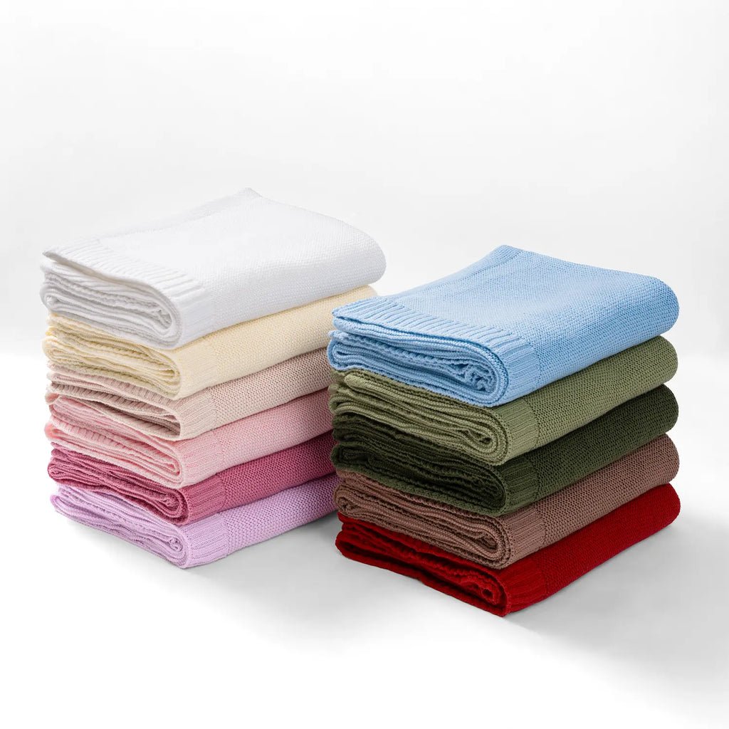 Classic Knit Cotton Baby Blanket in Baby Blue