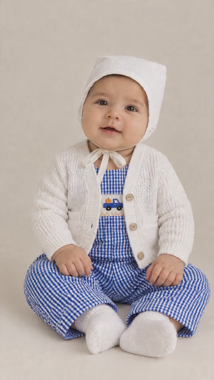 Fall Thanksgiving & Halloween Truck Smock Embroidery Baby Boy Romper